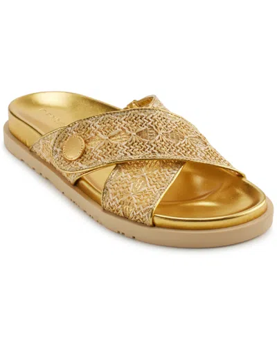 Donna Karan Women's Harisa X- Band Slip-on Flat Sandals In Tan,gold