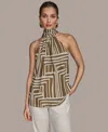 Donna Karan Women's High-neck Printed Halter Top, Regular & Petite In Brown