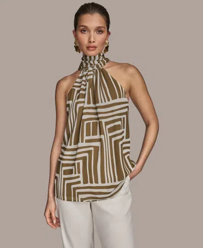 Donna Karan Women's High-neck Printed Halter Top, Regular & Petite In Brown