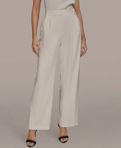 Donna Karan Women's High Rise Pleated Wid Leg Pants In White