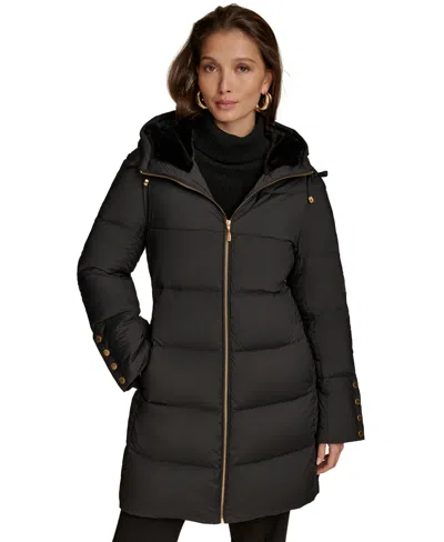Donna Karan Women's Hooded Down Puffer Coat In Black