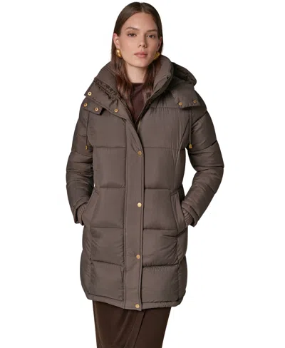 Donna Karan Women's Hooded Puffer Coat In Brown