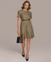 Donna Karan Women's Houndstooth Belted Short-sleeve Dress In Black Fawn