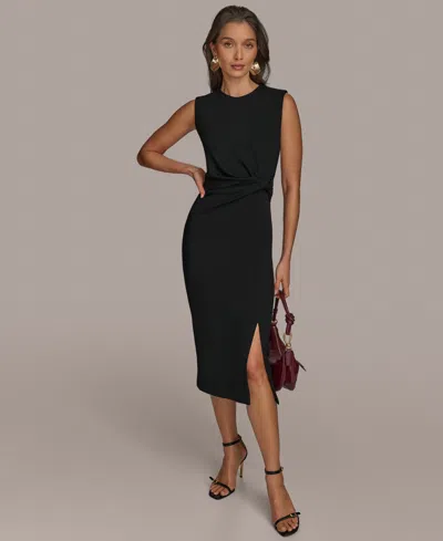 Donna Karan Women's Jewel-neck Front-slit Sheath Dress In Black