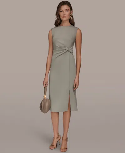 Donna Karan Women's Jewel-neck Front-slit Sheath Dress In Gray