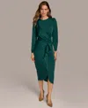 Donna Karan New York Cascade Ruffle Long Sleeve Satin Midi Dress In Spruce