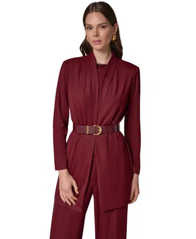Donna Karan Women's Knit Belted Collarless Blazer In Burgundy