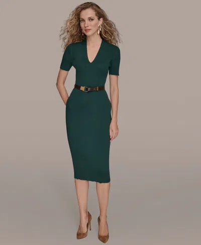 Donna Karan Women's Knit Short Sleeve Midi Dress In Green