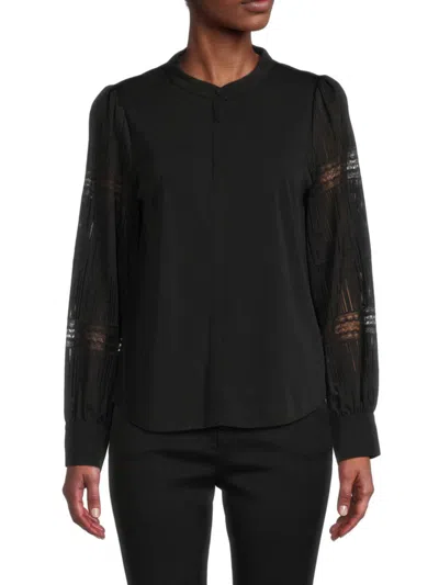 Donna Karan Women's Lace Sleeve Shirt In Black