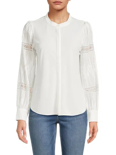Donna Karan Women's Lace Sleeve Shirt In Ivory