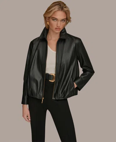 Donna Karan Women's Leather Bomber Jacket In Black
