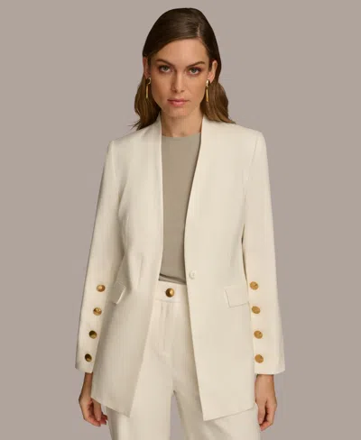 Donna Karan Women's Linen-blend Button-sleeve Blazer In Cream