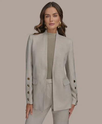 Donna Karan Women's Linen-blend Button-sleeve Blazer In Flax