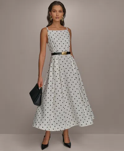 Donna Karan Women's Linen-blend Polka-dot A-line Dress In Cream Black