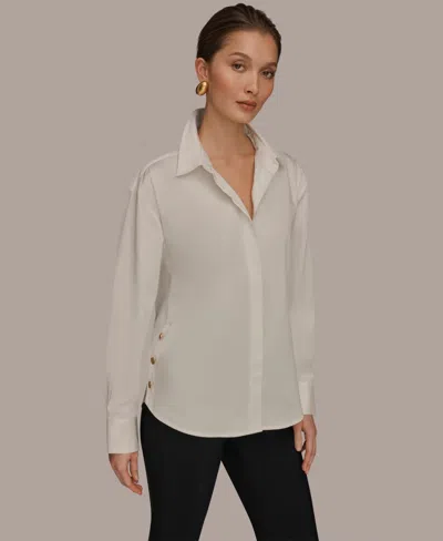 Donna Karan Women's Long-sleeve Button-up Shirt In White