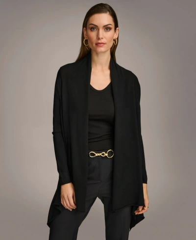 Donna Karan Women's Long-sleeve Drape-front Cardigan In Black