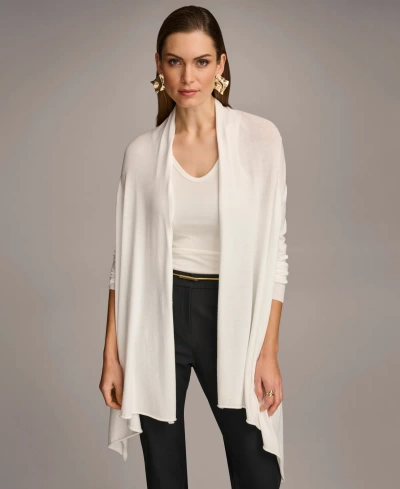 Donna Karan Women's Long-sleeve Drape-front Cardigan In Cream