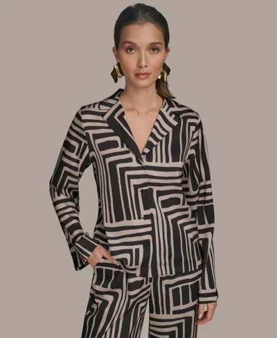 Donna Karan Women's Long Sleeve Geo Print Button Down Shirt