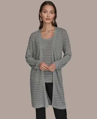 Donna Karan New York Metallic Open Cardigan In Gray