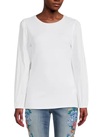 Donna Karan Women's Long Sleeve Poplin Top In White