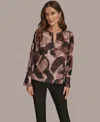 Donna Karan New York Abstract Print Chain Detail Long Sleeve Top In Brown