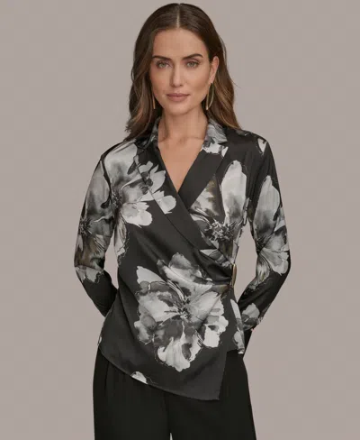 Donna Karan Women's Long-sleeve Printed Shawl-collar Blouse In Multi