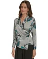 Donna Karan Women's Long-sleeve Printed Shawl-collar Blouse, Regular & Petite In Gray