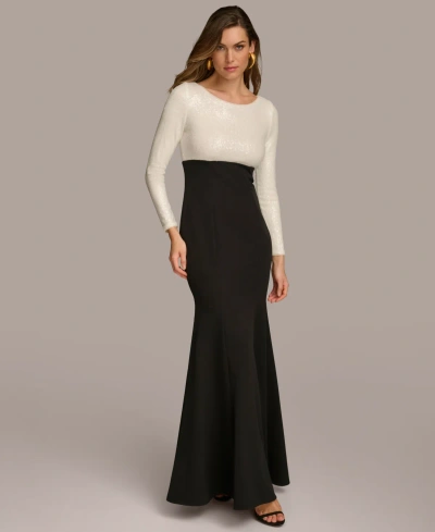 Donna Karan Women's Long-sleeve Sequin Top Gown In Ivory,black