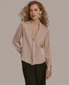 Donna Karan New York Tie Neck Satin Shirt In Brown