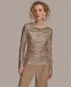 Donna Karan New York Sequin Pleated Shoulder Top In Neutral