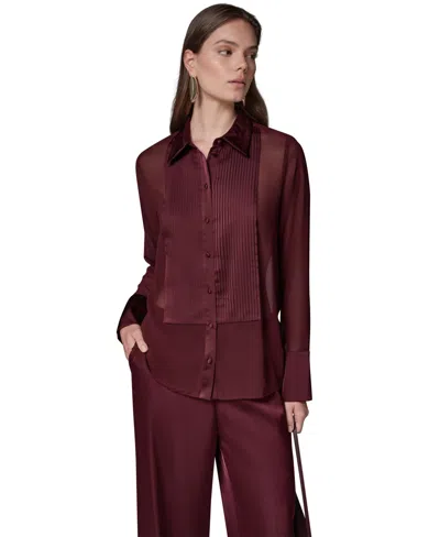 Donna Karan Women's Long-sleeve Sheer Blouse In Brown