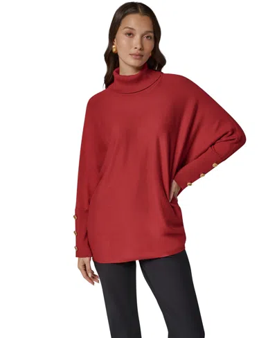 Donna Karan Women's Long-sleeve Turtleneck Poncho In Red