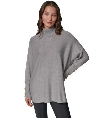 Donna Karan Women's Long-sleeve Turtleneck Poncho Sweater In Gray