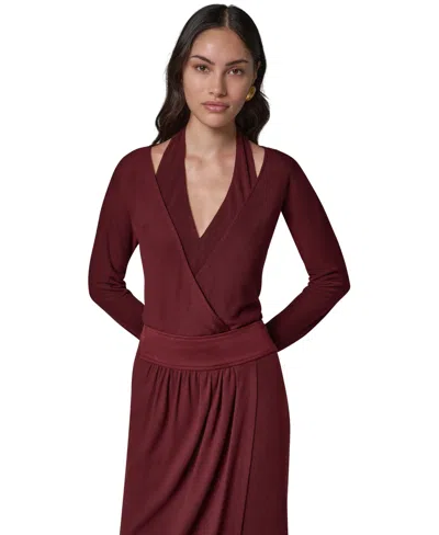Donna Karan Women's Long-sleeve V-neck Bodysuit In Burgundy