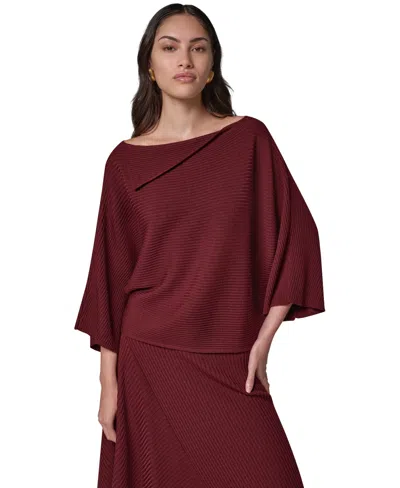 Donna Karan Women's Merino Wool Boat Neck Ribbed-knit Sweater In Burgundy