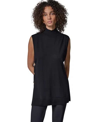 Donna Karan Women's Merino Wool Mock Neck Sleeveless Tunic In Black