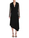 Donna Karan Women's Mesh Sleeve Asymmetric Midi Dress In Black