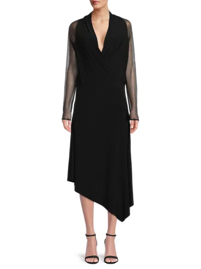 Donna Karan Women's Mesh Sleeve Asymmetric Midi Dress In Black