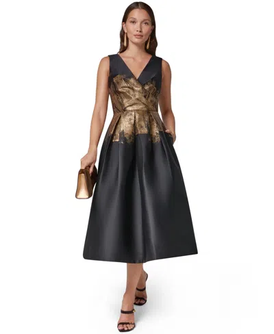 Donna Karan Women's Metallic Brushstroke Jacquard V-neck Fit & Flare Dress In Multi