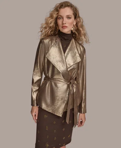 Donna Karan Women's Metallic Faux Leather Belted Jacket In Gold