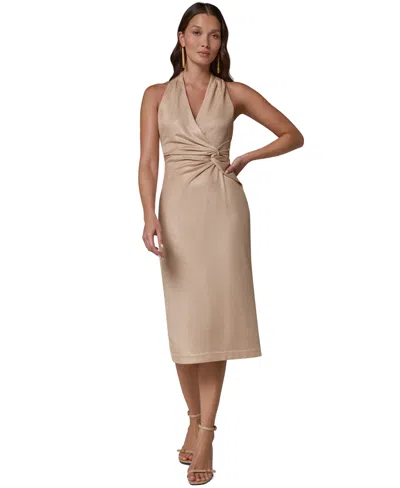 Donna Karan Women's Metallic Halter Twist Waist Midi Dress In Neutral