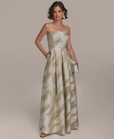 Donna Karan Women's Metallic Jacquard Strapless Ball Gown In Cream,gold