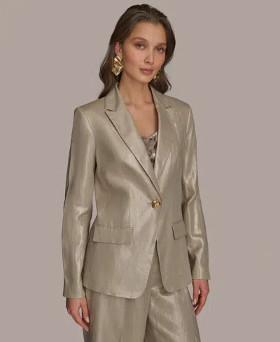 Donna Karan Women's Metallic Linen One-button Blazer In Cobblestone,gold