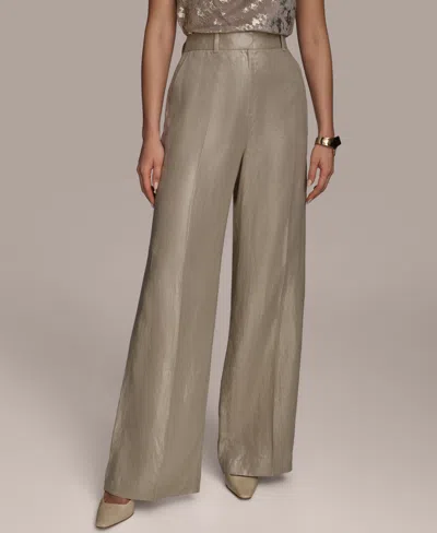 Donna Karan Women's Metallic Linen Wide-leg Pants In Cobblestone,gold