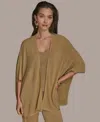 Donna Karan Womens Metallic Open Front Cardigan Cropped Pants In Brown