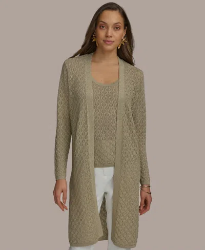 Donna Karan Womens Metallic Cardigan Straight Leg Pants In Cream,gold