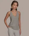 Donna Karan Women's Metallic Open-weave Sweater Tank In Clay Combo