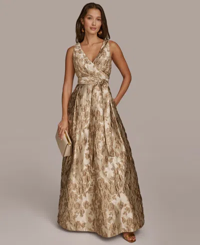 Donna Karan Women's Metallic-print Surplice Gown