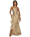 Donna Karan New York Metallic Ruffle Detail Strapless Gown In Brown
