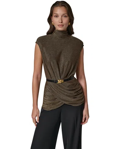Donna Karan Women's Metallic Sleeveless Mock Neck Blouse In Green